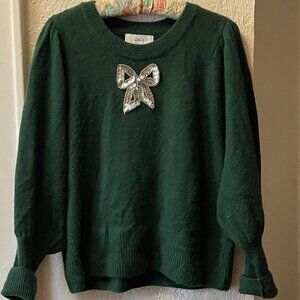 CeCe Green Sweater with Sequin Applique